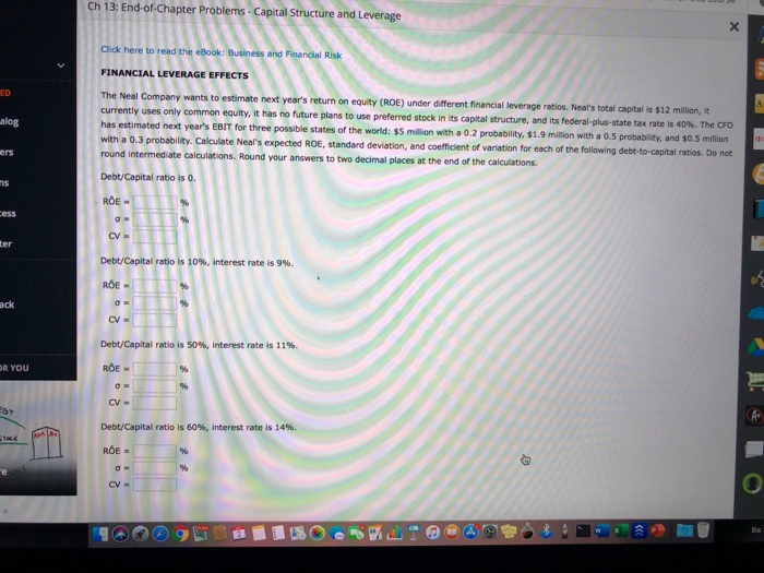  Ch 13: End-of-Chapter Problems - Capital Structure and Leverage Click here