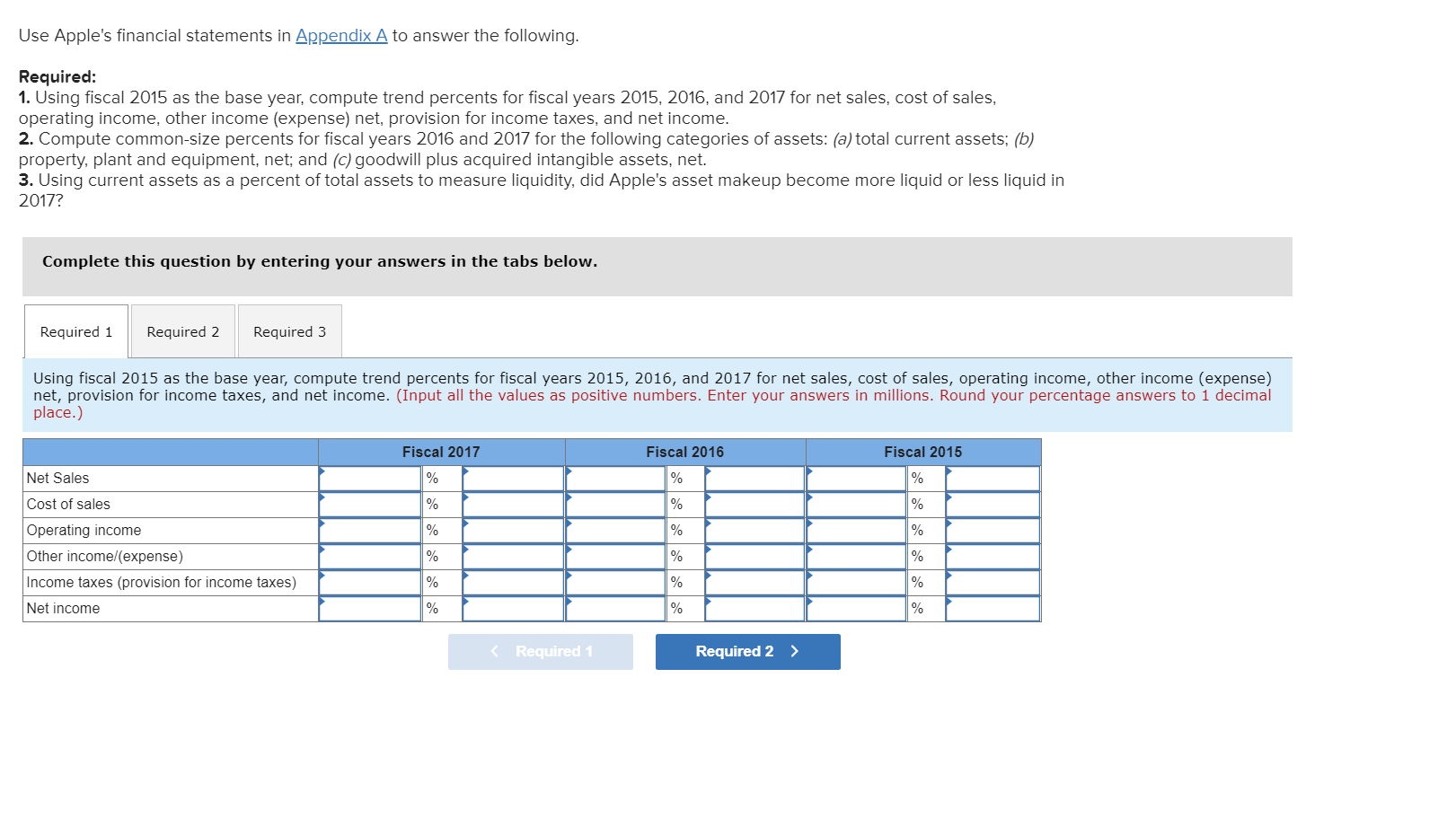 Use Apple's financial statements in Appendix A to answer the following.