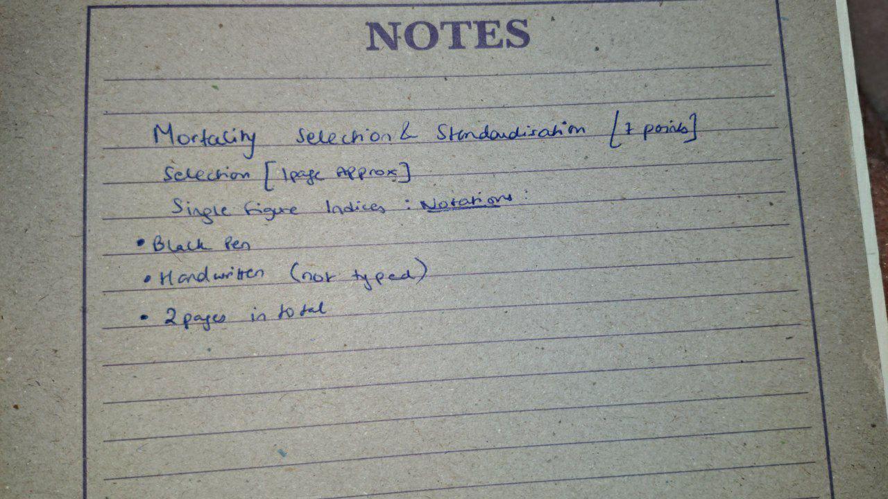  NOTES Mortality selection Standardisation (2 posts] selection [Ipage Approx] Single figure