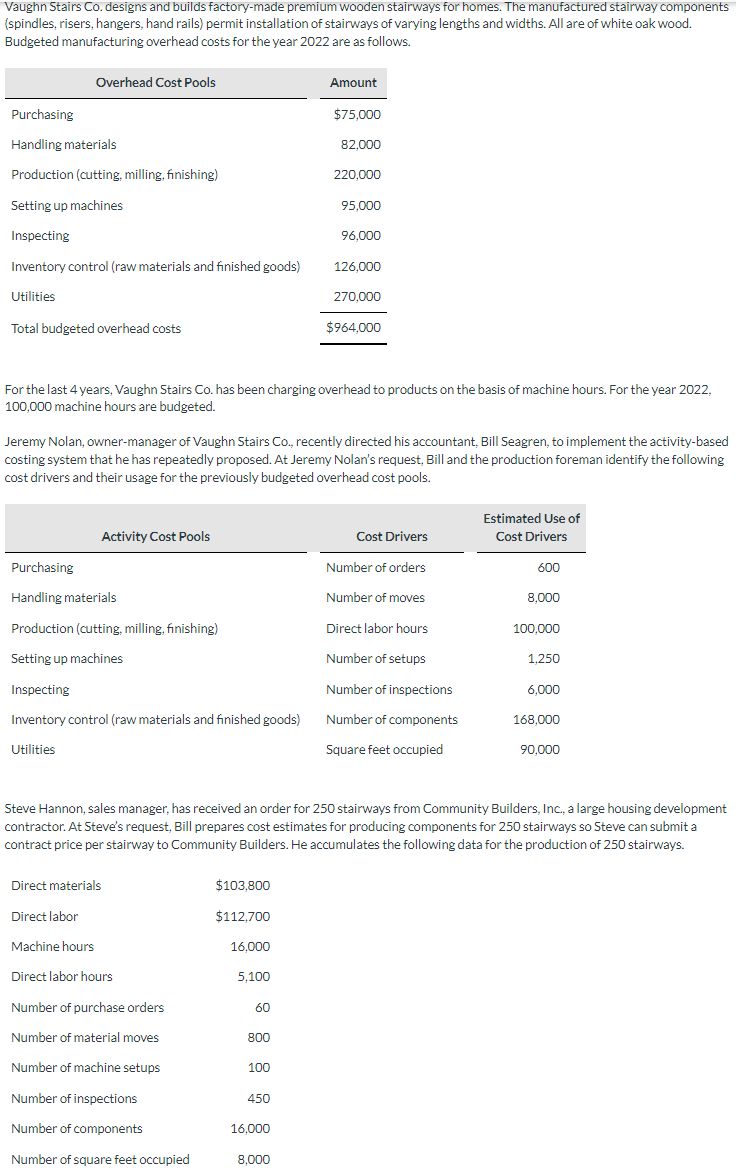  Please help me find Predetermined overhead rate ,Manufacturing cost per stairway,