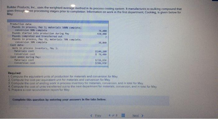  Builder Products, Inc., uses the weighted average method in its process