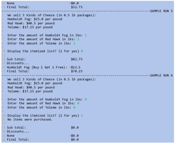 the following: List all the cheese types available and the prices. Asks