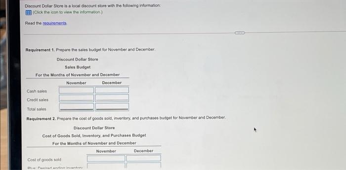 v Discount Dollar Store is a local discount store with the following