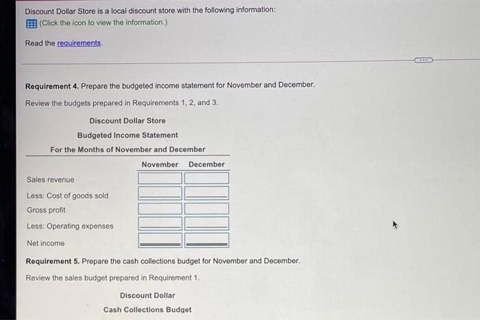 Sales Budget For the Months of November and December November December Cash