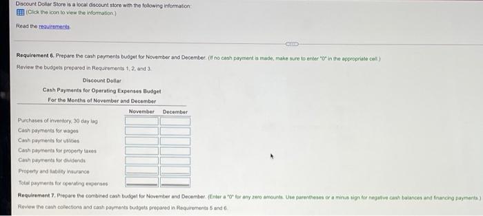 sold, Inventory, and purchases budget for November and December Discount Dollar Store
