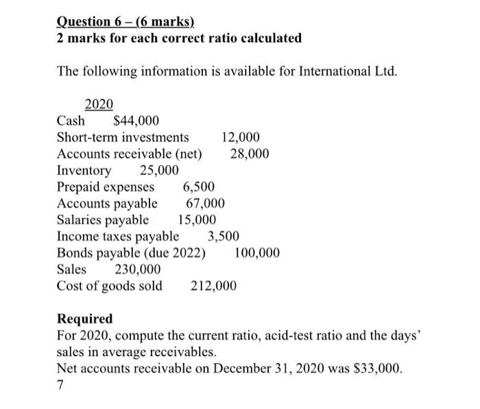  Question 6 (6 marks). 2 marks for each correct ratio calculated