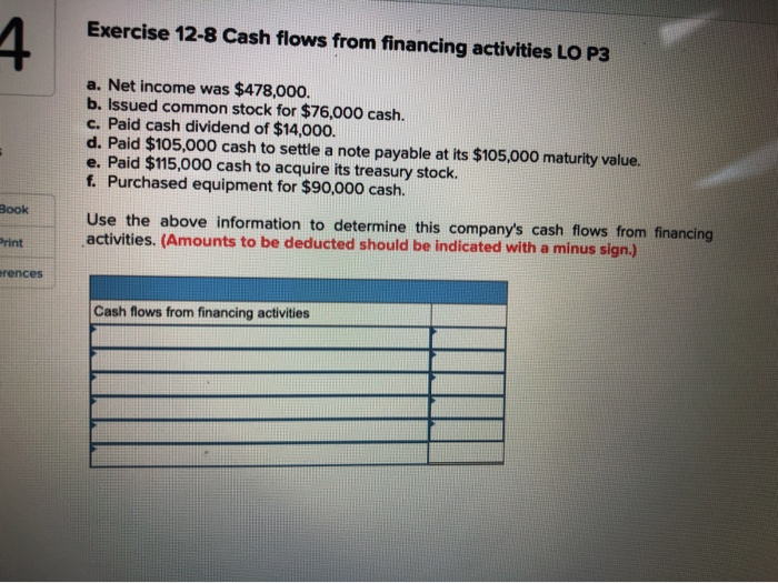  Exercise 12-8 Cash flows from financing activities LO P3 a. Net
