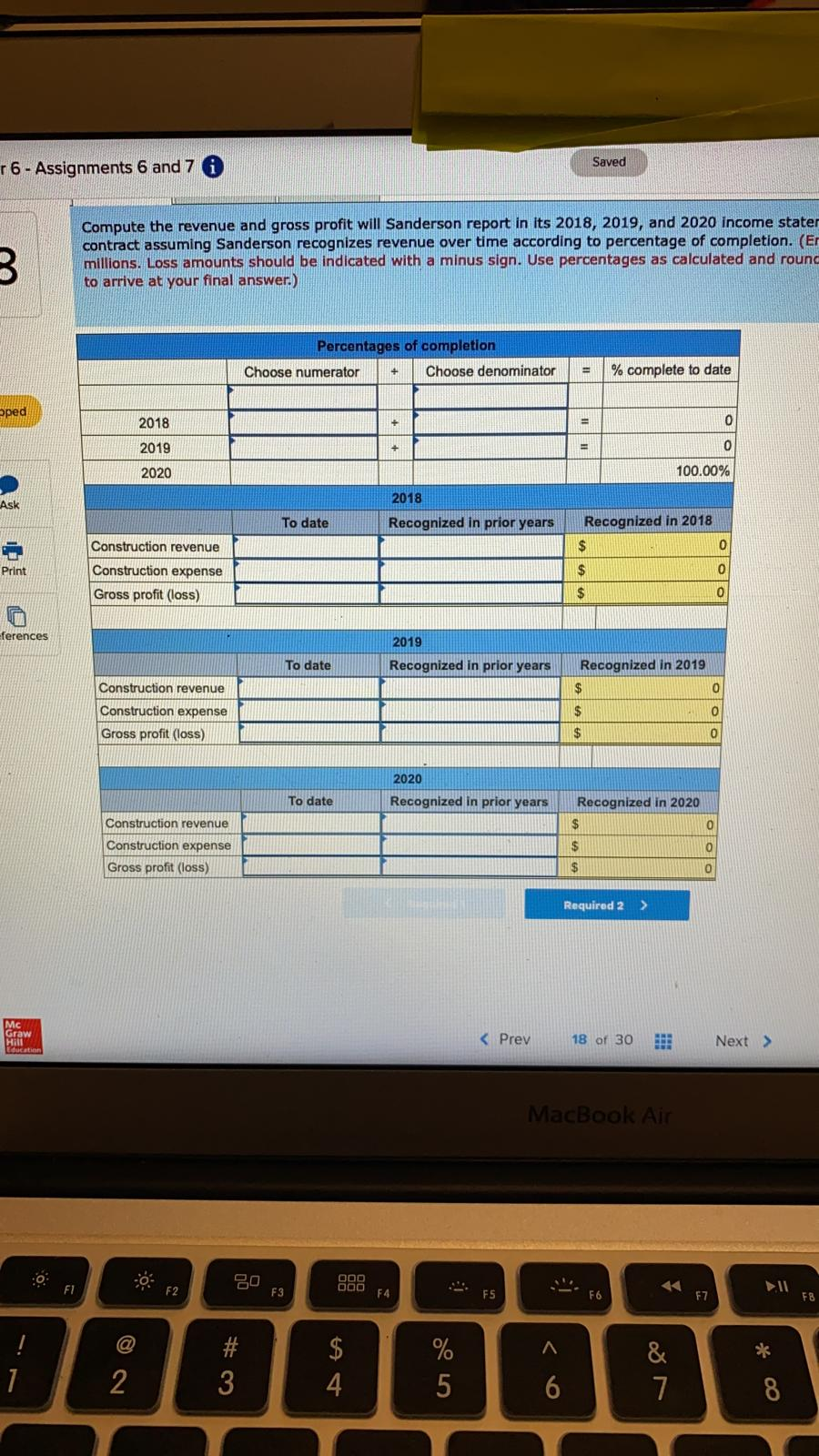 Sanderson Construction entered into a long-term construction contract to build a baseball