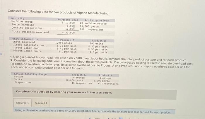 please answer the following 1. Using a plantwide overhead rate based on