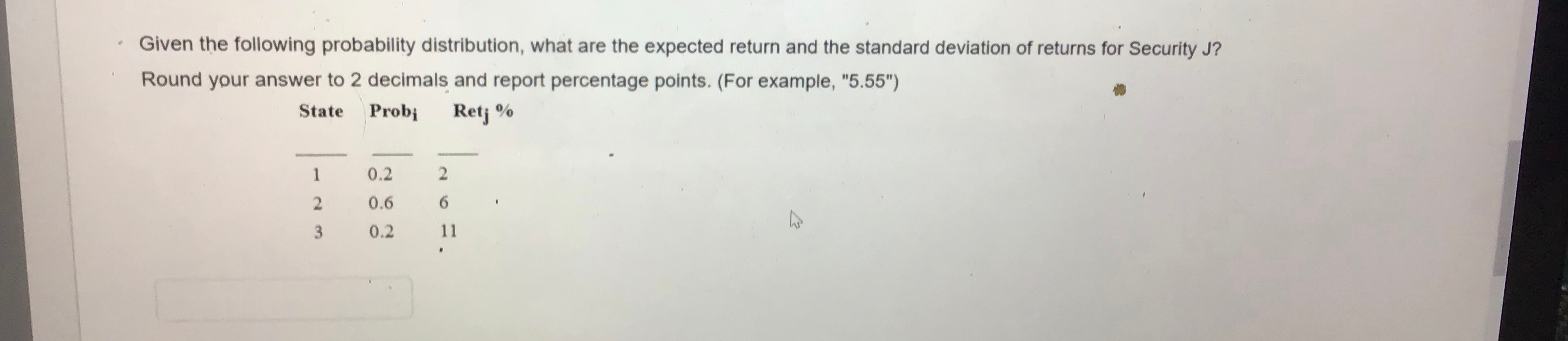 Given the following probability distribution, what are the expected return and