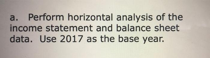  PLEASE SHOW WORK! ALL INFORMATION IS PROVIDED! a. Perform horizontal analysis