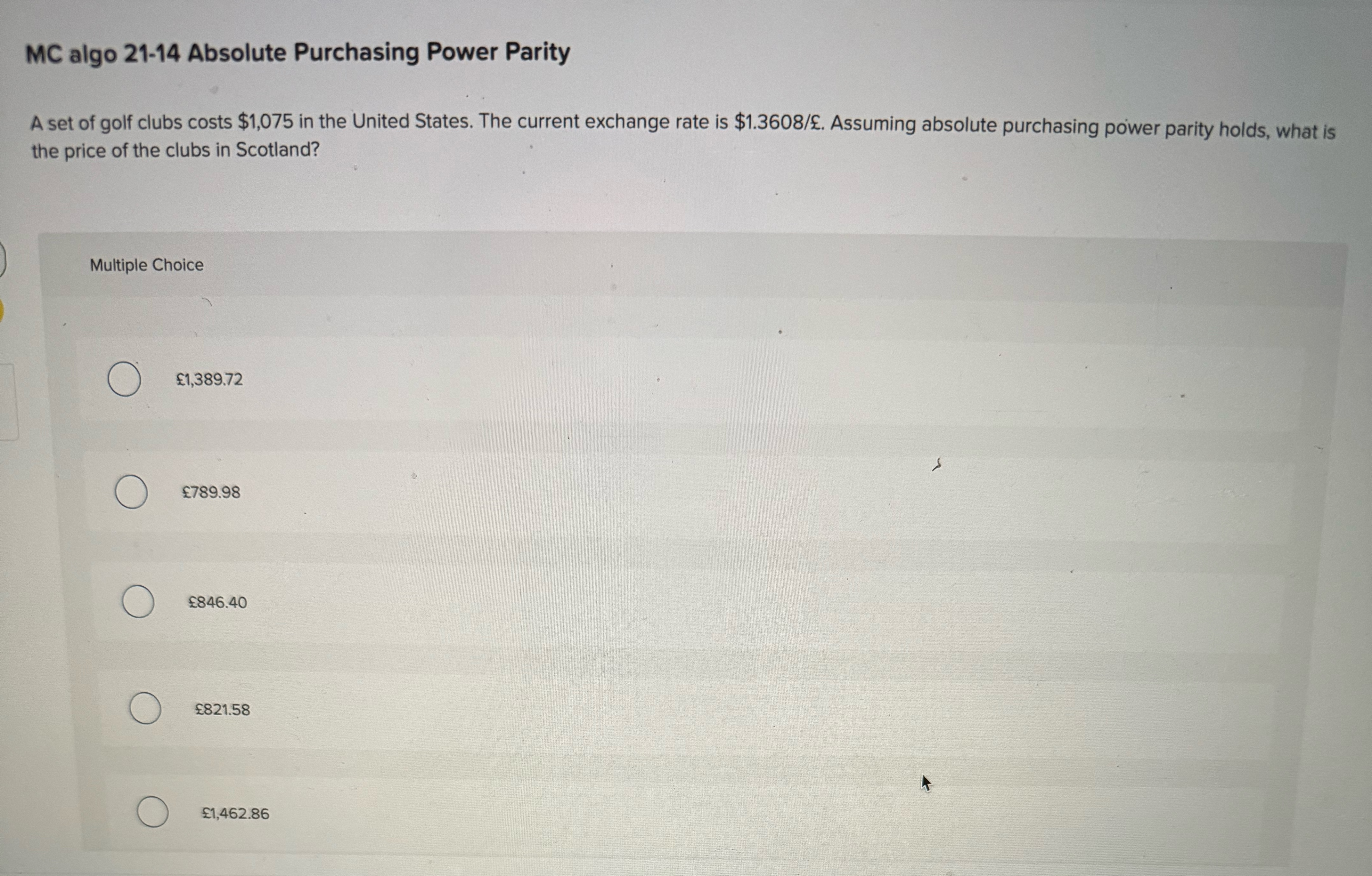  MC algo 21-14 Absolute Purchasing Power Parity A set of golf