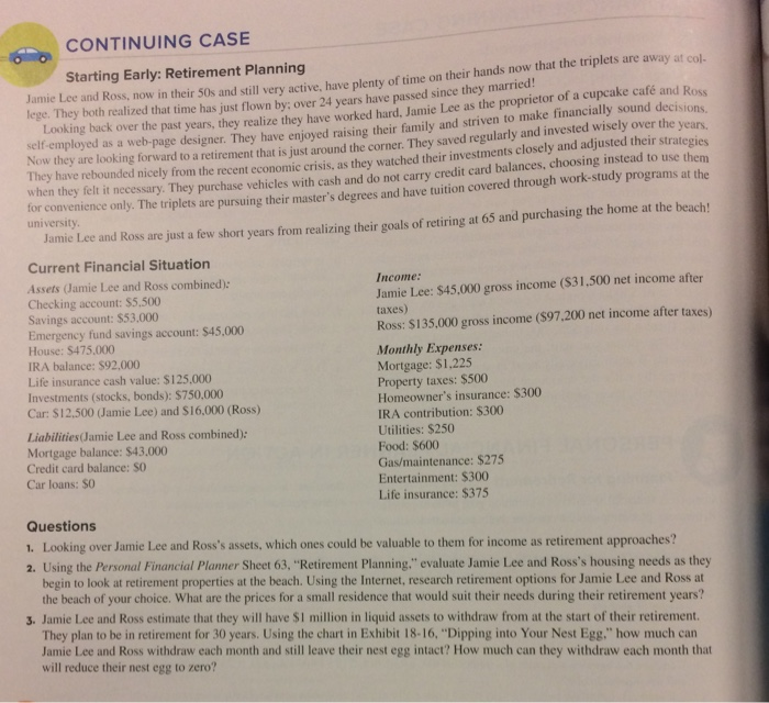Using the Personal Financial Planner Sheet 63, Retirement Planning, evaluate Jamie Lee