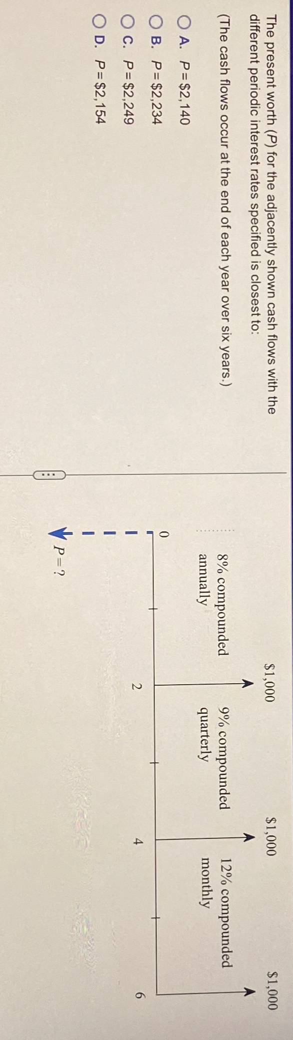  The present worth (P) for the adjacently shown cash flows with