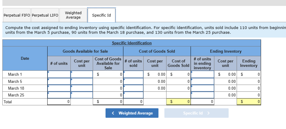 to ending inventory using (a). FIFO, (b) LIFO, (c) weighted average, and