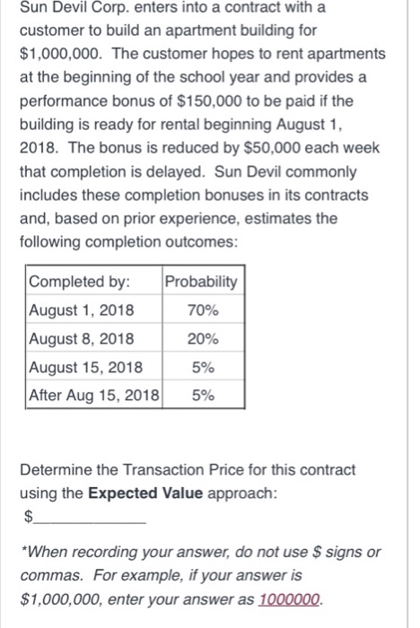  Sun Devil Corp. enters into a contract with a customer to