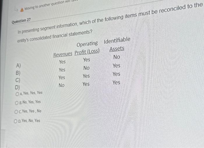  Moving to another question will Question 27 In presenting segment information,