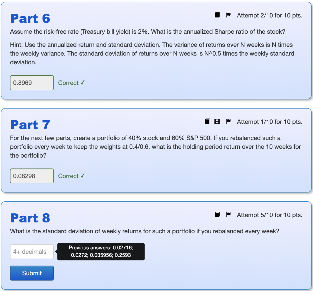 prices (including dividends) for a stock and the S&P 500. C S&P