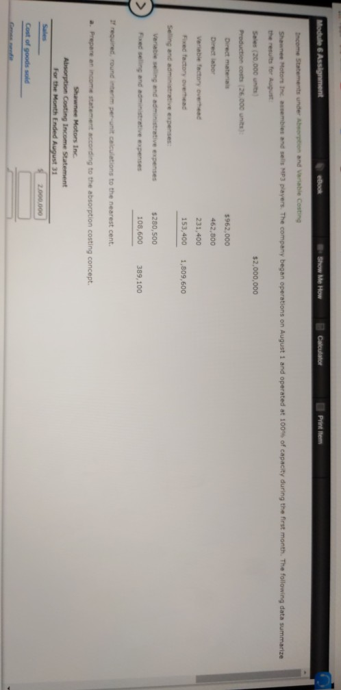 Module 6 Assignment Show Me How Calculator Print Item Thcome Statemente