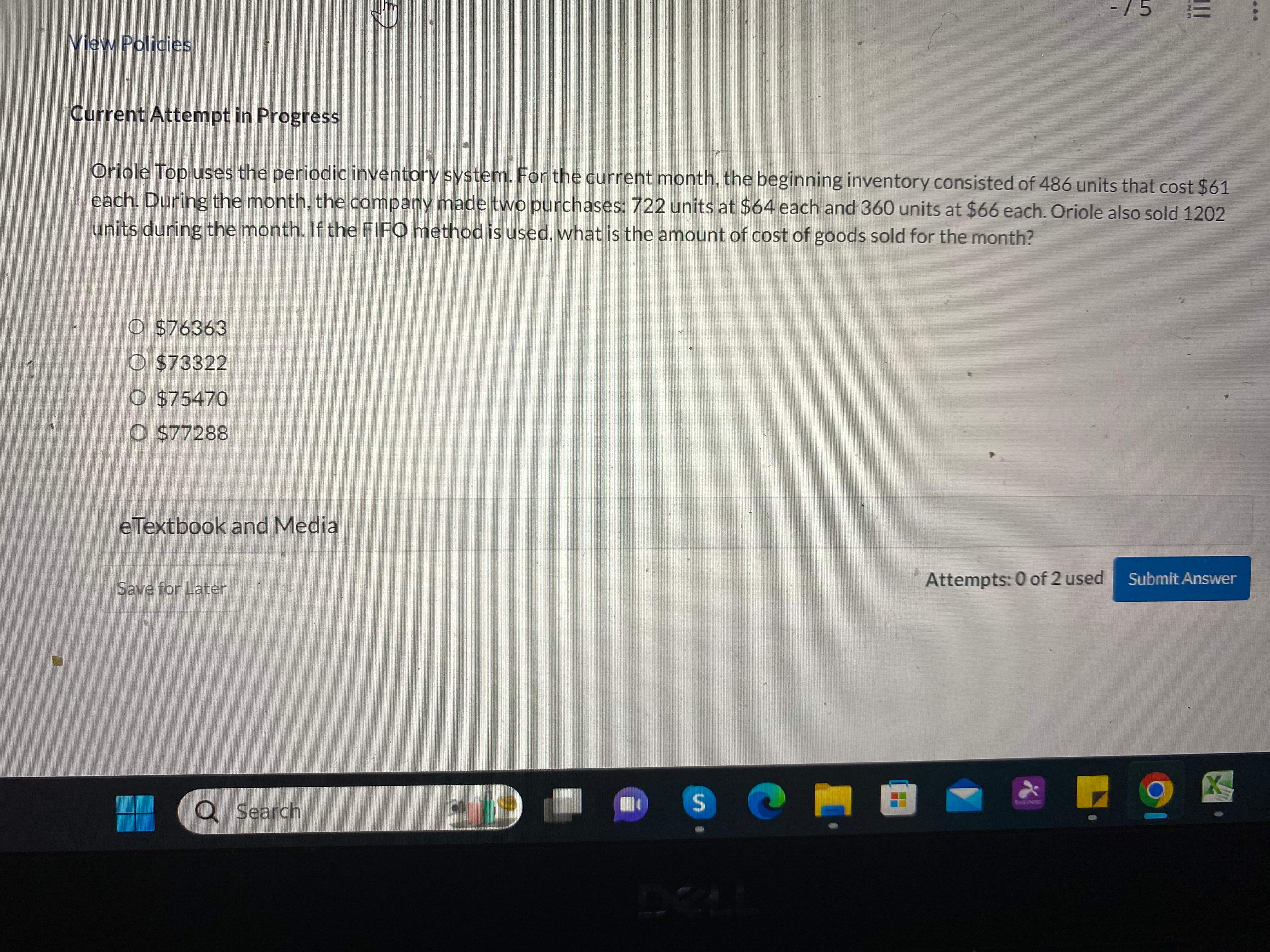  Current Attempt in Progress Oriole Top uses the periodic inventory system.