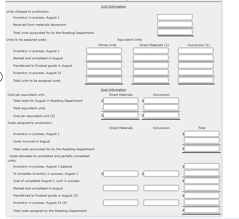 production. a. Prepare a cost of production report, presenting the following computations: