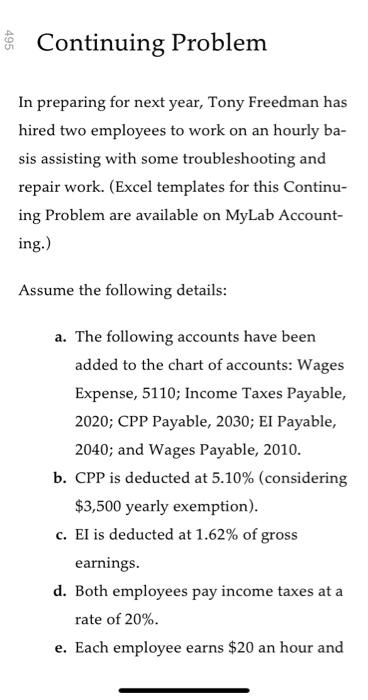  495 Continuing Problem In preparing for next year, Tony Freedman has