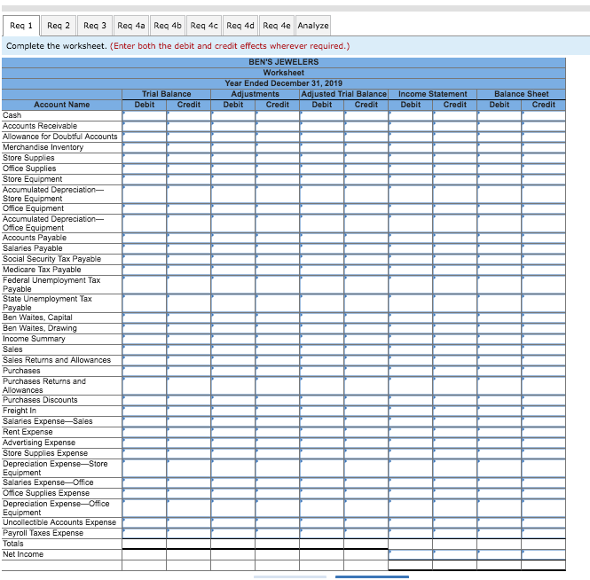 trial balance of Ben's Jewelers on December 31, 2019. BEN'S JEWELERS Trial