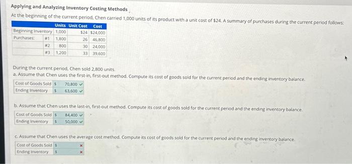 part c Applying and Analyzing Inventory Costing Methods At the beginning of