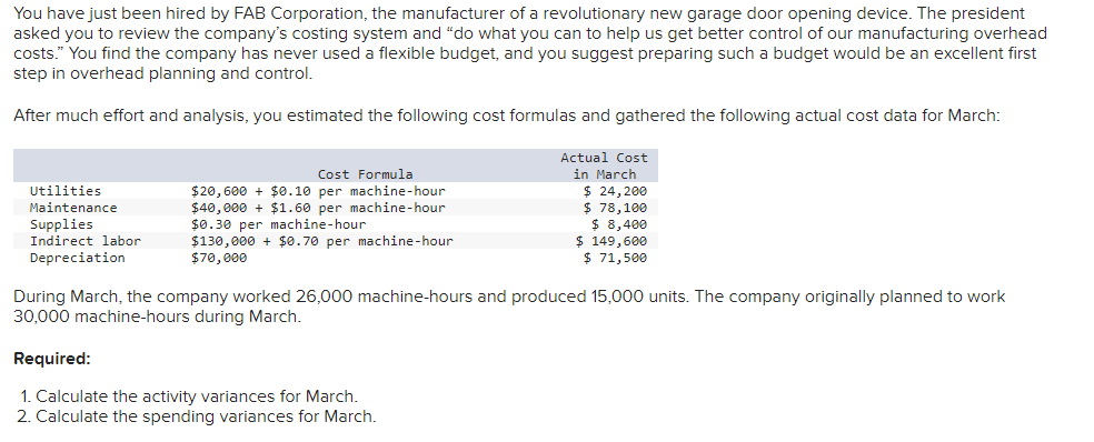 Calculate the activity variances for March. Note: Indicate the effect of