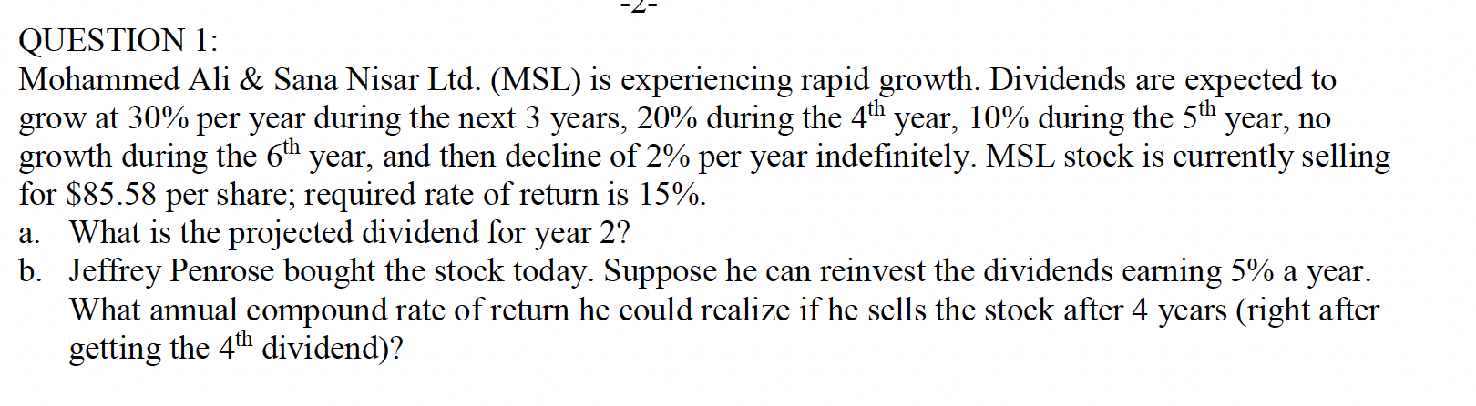 Answer with excel and show procedures and calculations QUESTION 1: Mohammed Ali