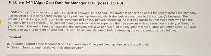 plz help! Problem 1-44 (Algo) Cost Data for Managerial Purposes (LO 1-3)
