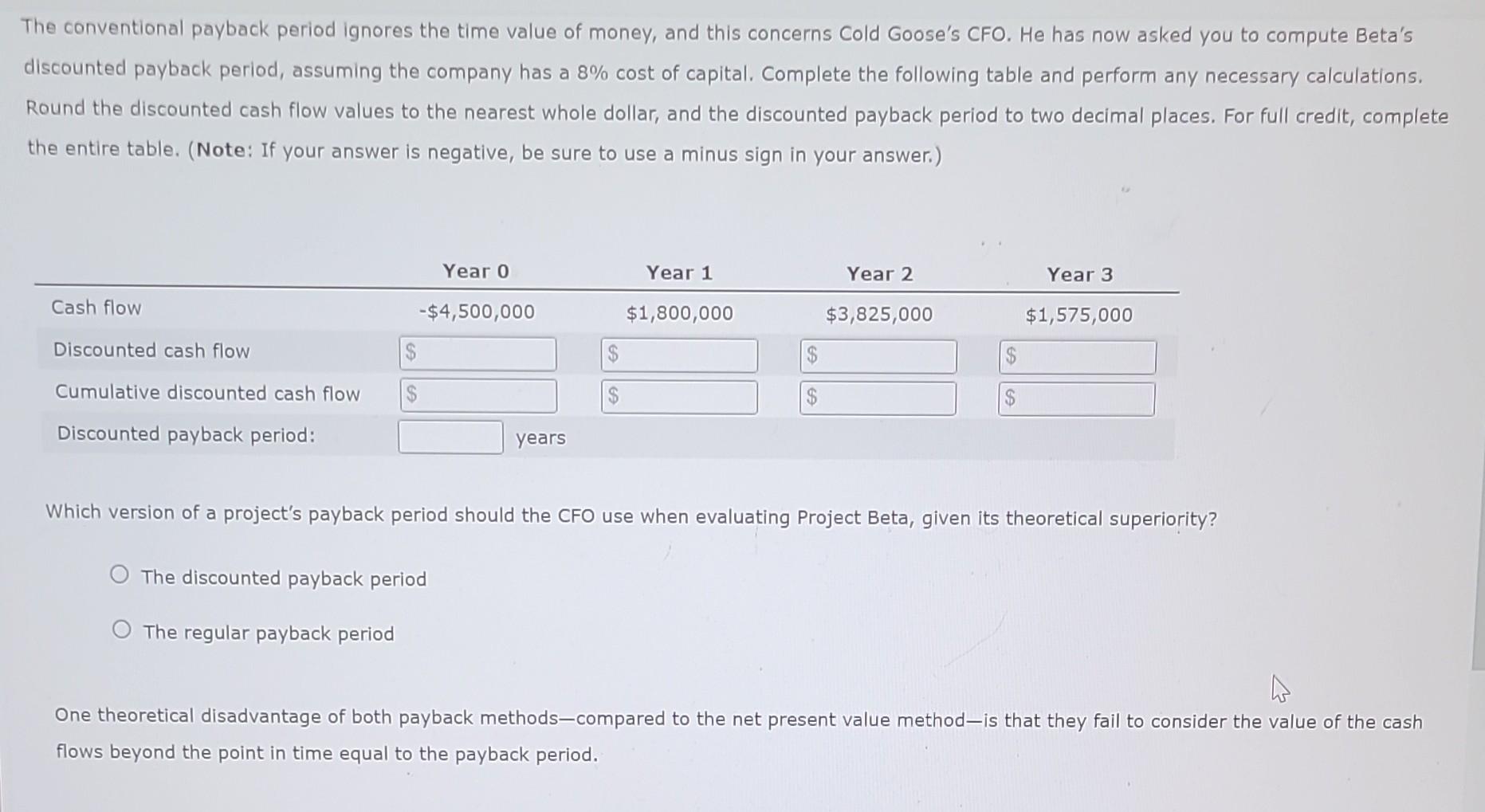 payback period that helps in their capital budgeting decisions. Consider the case
