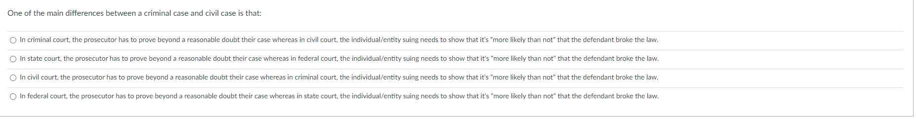 One of the main differences between a criminal case and civil