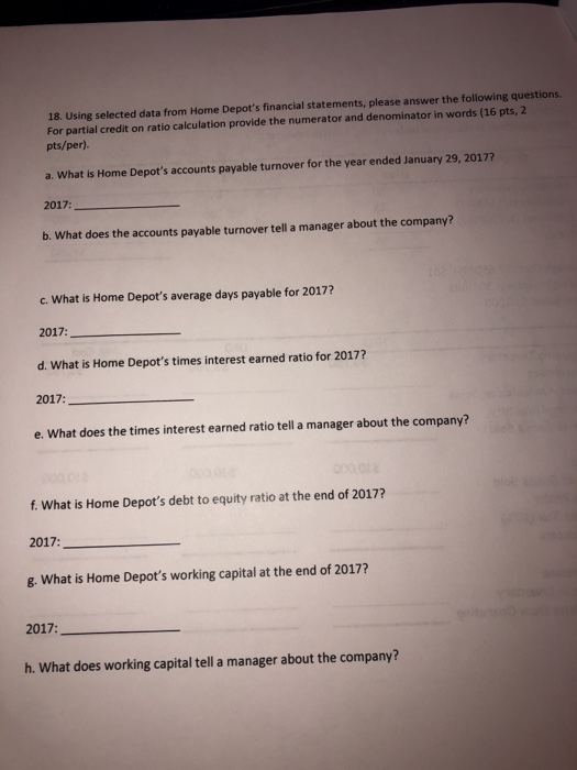  18. Using selected data from Home Depot's financial statements, please answer