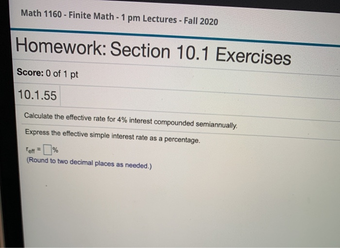  Math 1160 - Finite Math - 1 pm Lectures - Fall