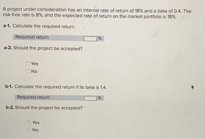  A project under consideration has an internal rate of return of