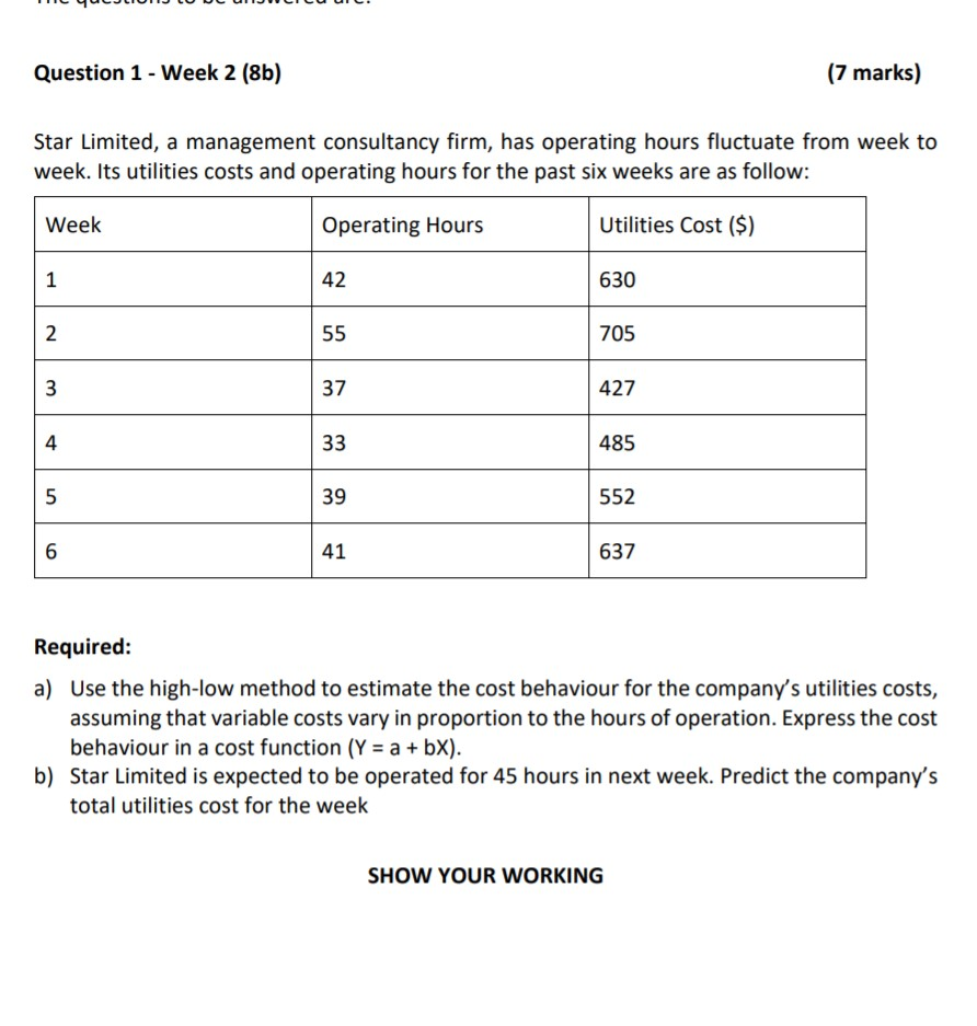 Question 1 - Week 2 (8b) (7 marks) Star Limited, a