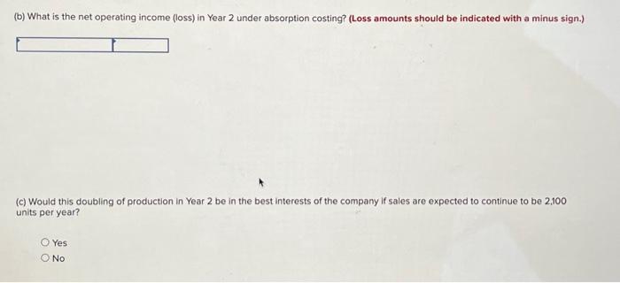 is the net operating income (loss) in Year 1 under absorption costing?