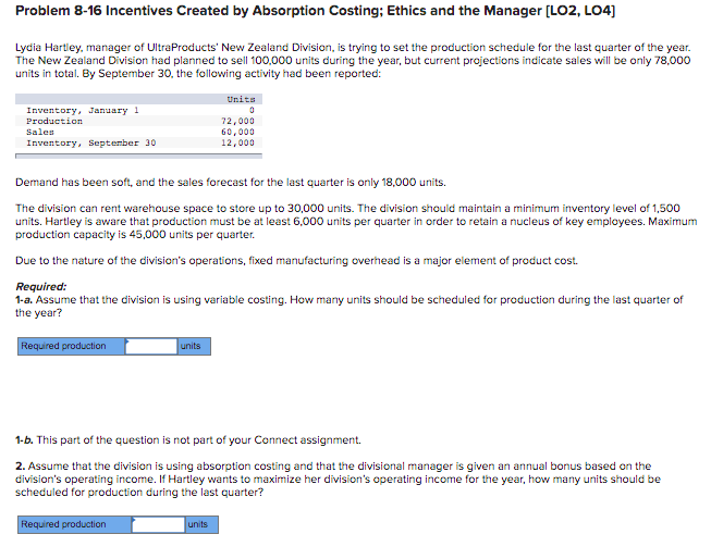  Problem 8-16 Incentives Created by Absorption Costing; Ethics and the Manager
