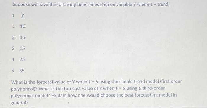  Suppose we have the following time series data on variable Y