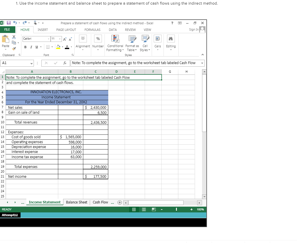 please include the exact excel formulas used for the cells not just