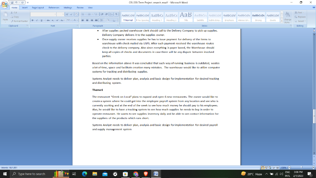 of the information systems application. What needs to be done: Provide solution