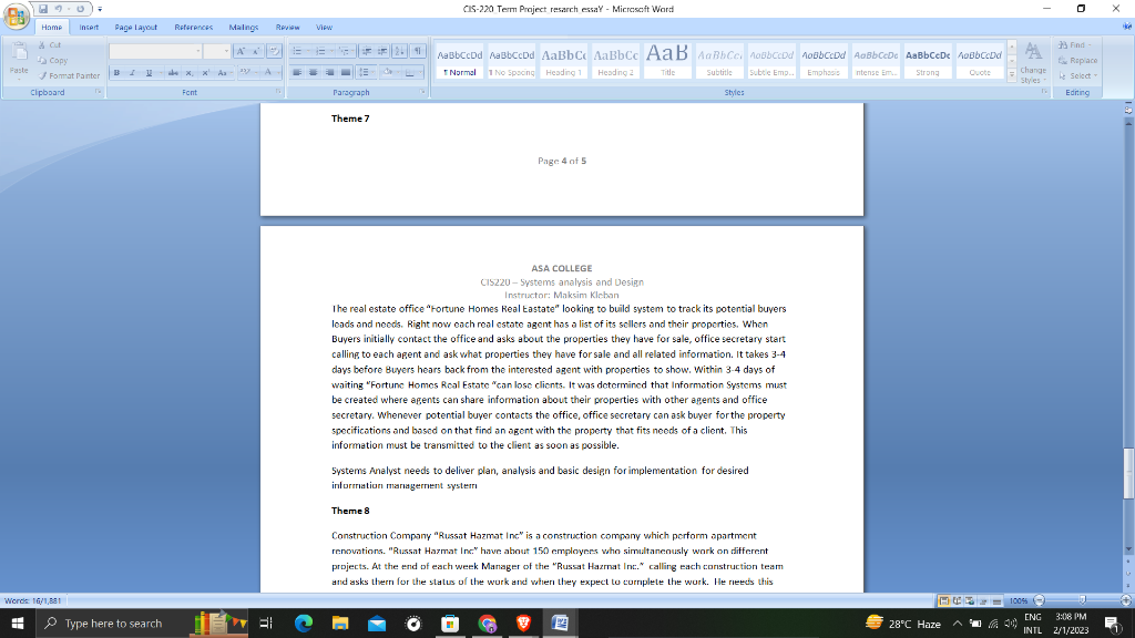 to one af the problems described below. You will wark in Tearn