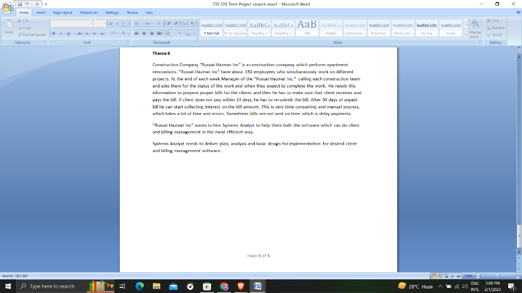 of 3-4 students and deliver presentation and presentation material to the class.