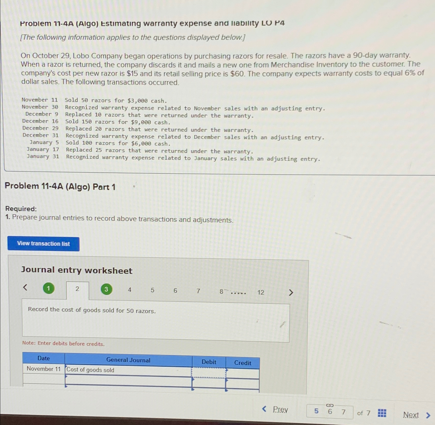  Problem 11-4A (AIgo) tstmatng warranty expense and IIablIty LU P4 [The