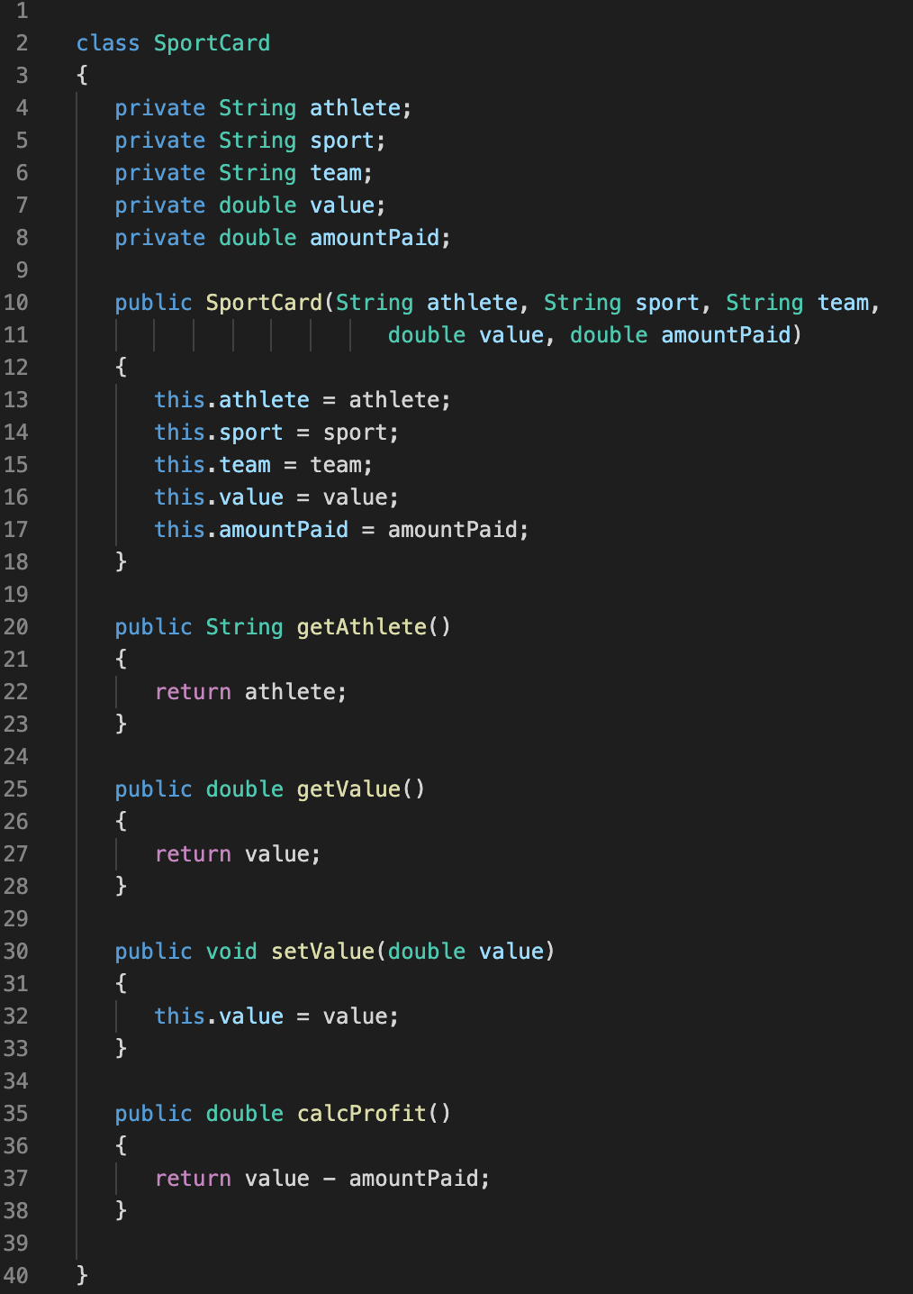 = bad, 5 = excellent private double value; // e.g., $8.33 private