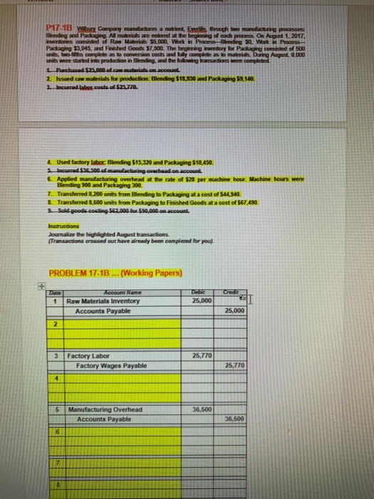 - Homework": Ex 17-3 & Prob 17-1B & Prob 17-2B. This problem