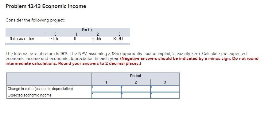 Could you let me know only answers, please? Problem 12-13 Economic income