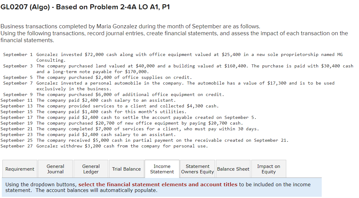 Income statement? Statement Owners Equity? Balance sheet? Impact on equity? Business transactions