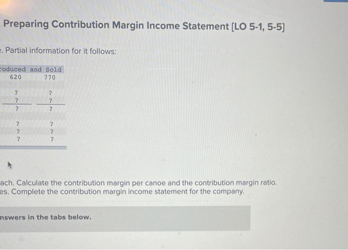 Inc. makes one model of wooden canoe. Partial information for Number of